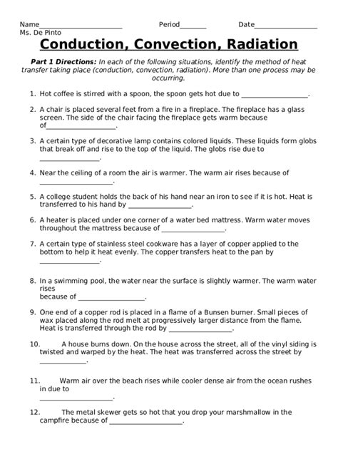 Conduction Convection And Radiation Worksheet Doc Template Pdffiller