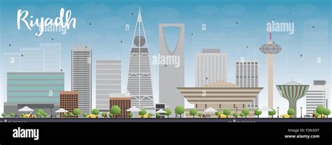 Riyadh Skyline With Grey Buildings And Blue Sky Vector Illustration