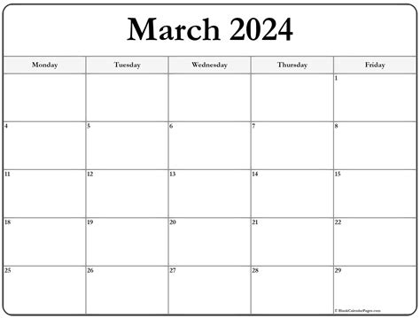 March 2023 Monday Calendar | Monday to Sunday