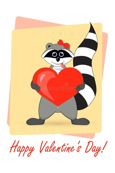 Raccoon A Gargle Greeting Card For Valentine`s Day Stock Vector