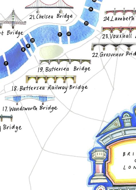 Travel art of bridges of London map | The Traveler Art | London map ...