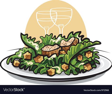 Salad Caesar Vector Image On Vectorstock Food Illustration Art Cute