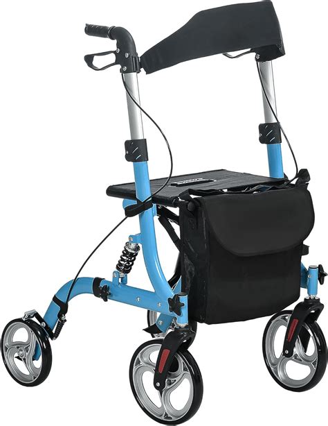 Homcom Wheel Rollator With Seat And Back Lightweight Folding