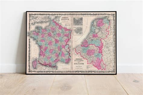 Old Map Of France Belgium And The Netherlands Amsterdam Etsy