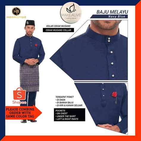 Baju Raya S M L Xl Xl Xl Xl Xl Biru Navy Blue Baju Melayu Al