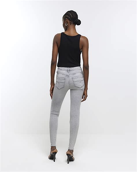 Grey Ripped Molly Super Skinny Jeans River Island