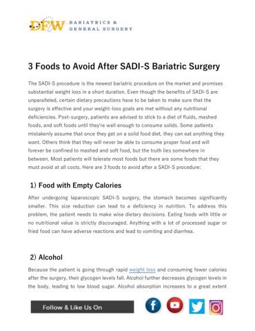 Foods To Avoid After Sadi S Bariatric Surgery