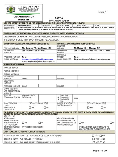 Fillable Online SBD 1 SBD1 Department Of Health Fax Email Print