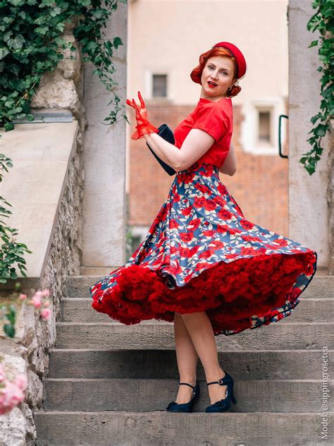 1950s Circle Skirt Red Roses Navy From Vivien Of Holloway