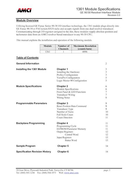 PDF 1361 Module Specifications AMCI Utilizing Licensed GE Fanuc