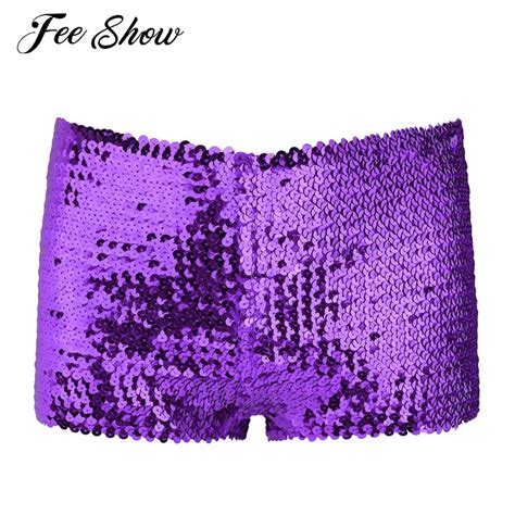 Women Stretchy Glitter Sequins Dance Mini Shorts Boxer Underwear Underpants Sexy Womens Low