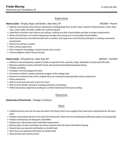 Pastry Cook Resume Samples Velvet Jobs