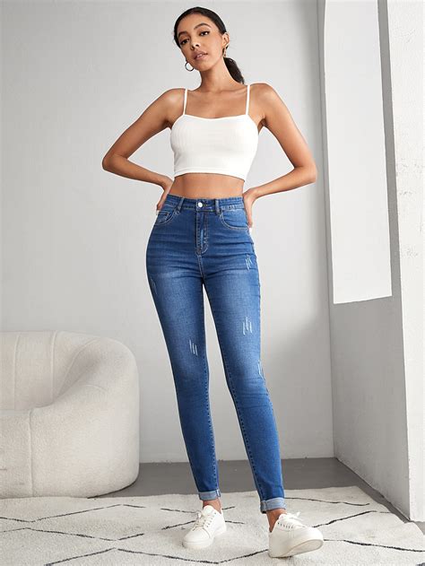 SHEIN Tall Jeans ajustados con rasguños de gato de talle alto Moda de