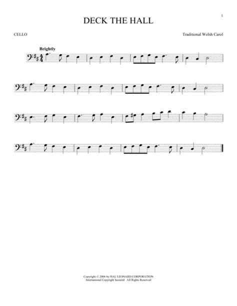 Deck The Hall By Traditional Welsh Carol Cello Solo Digital Sheet