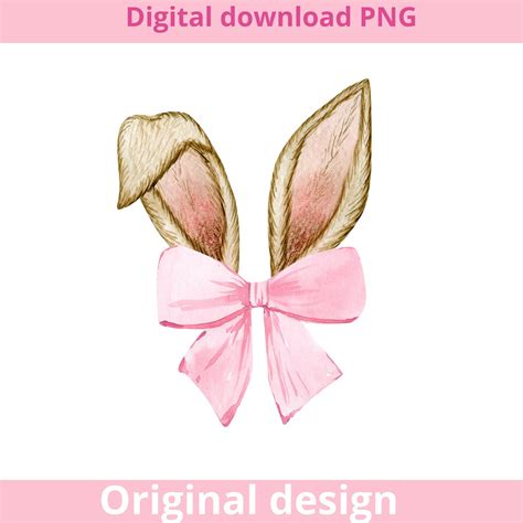 Coquette Easter PNG Easter Bunny With Ears Pink Bow Bunny Cute Bunny