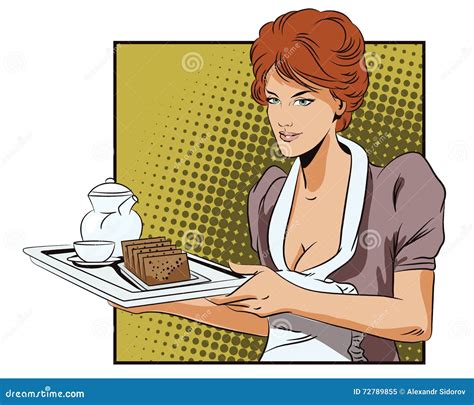 The Waitress With A Tray Delivers Breakfast Stock Vector