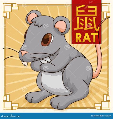 Cute Traditional Chinese Zodiac Animal Rat Vector Illustration Stock