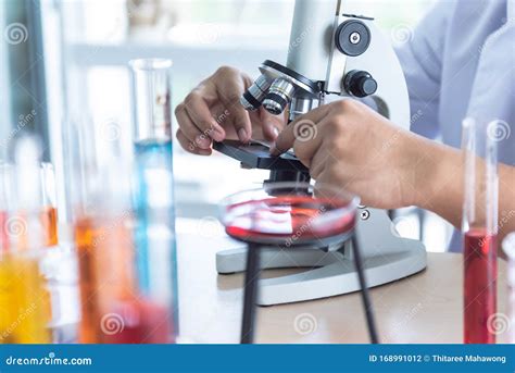 Microbiology Images Collage Display In Blue Background Stock