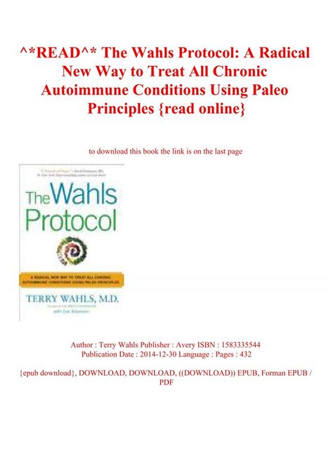 READ The Wahls Protocol A Radical New Way To Treat All Chronic