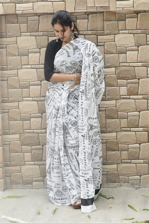 Block Prints Casual Wear Cotton Mul Mul Saree With Blouse M At Rs