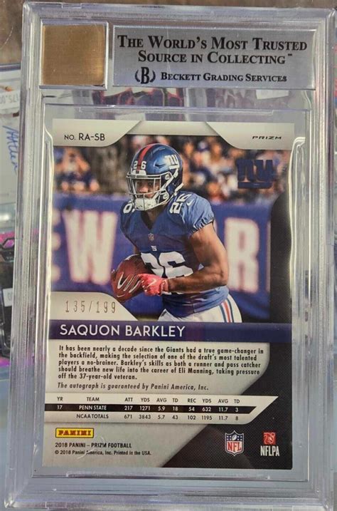 Saquon Barkley Prizm Red Wave Rookie Rc Autograph Auto Bgs