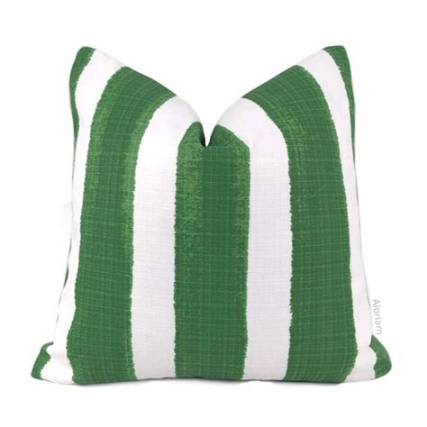 Ethan Green White Stripe Indoor Outdoor Pillow Cover | Striped outdoor ...