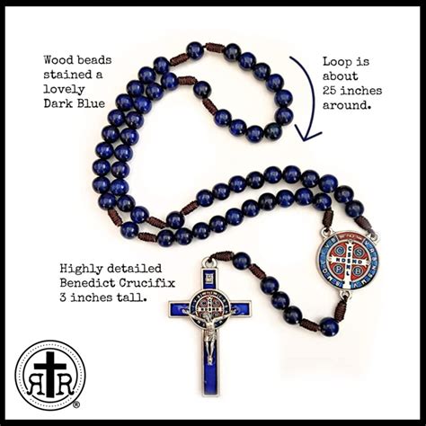 St Benedict Blue Wooden Rosary Handmade With Heart