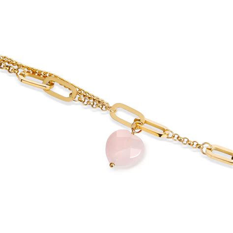 Jeulia Pulsera de cuarzo rosa natural con diseño de cadena y forma de