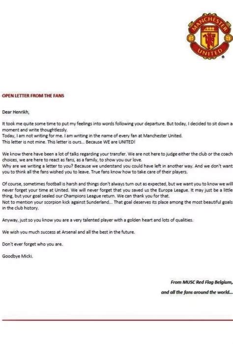 United Fans Send Open Letter To Henrikh Mkhitaryan