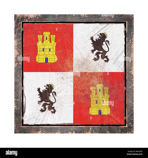 D Rendering Of A Castilla Leon Community Flag Over A Rusty Metallic