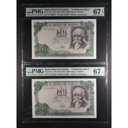 Comprar 1000 PESETAS 1971 PAREJA SERIE 7C PMG 67 EPQ SIN CIRCULAR