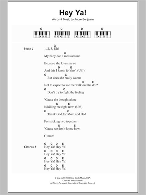 Hey Ya! sheet music by OutKast (Lyrics & Piano Chords – 107215)