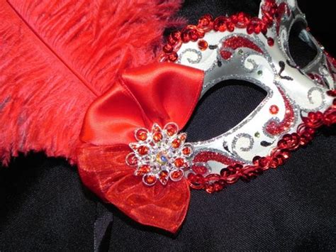 Red And Silver Feather Masquerade Mask By Thecraftychemist07