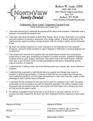 Fillable Online Endodontic Root Canal Treatment Consent Form Fax Email