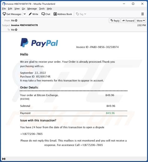 Estafa por correo electrónico PayPal Your Order Is Already Processed