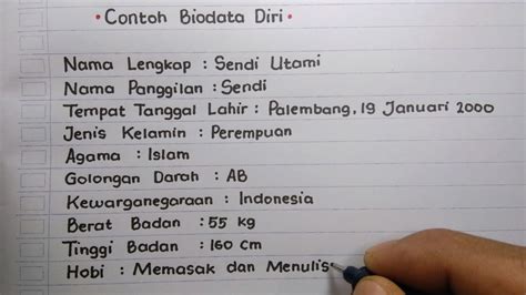 Contoh Menulis Biodata Diri Sendiri Tulisan Tangan Youtube