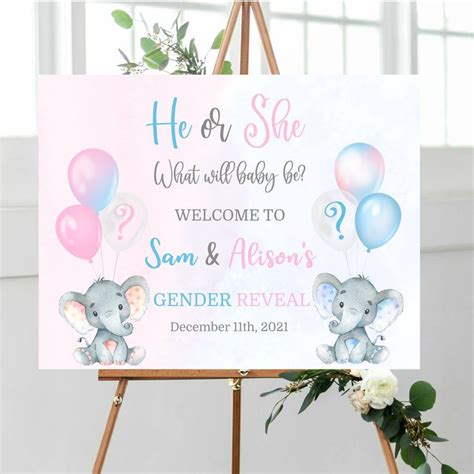 Printable Elephant Gender Reveal Welcome Sign, Blue and Pink, Elephant ...