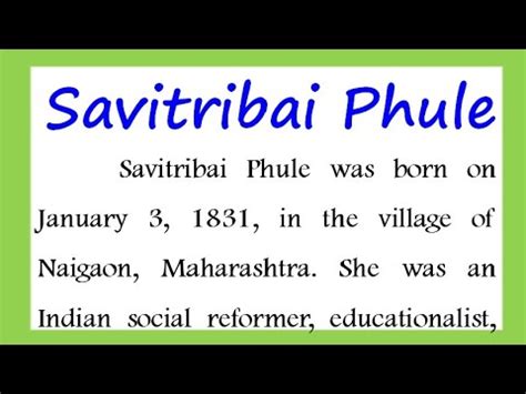 Savitribai Phule Biography In English Savitribai Phule Essay In English