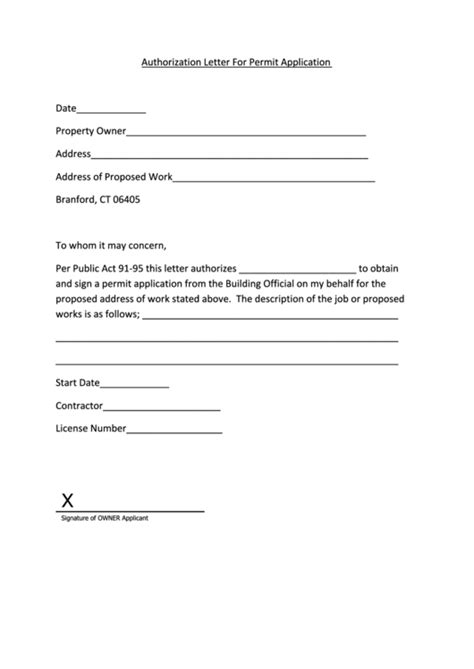 Authorization Letter For Permit Application Printable Pdf Download