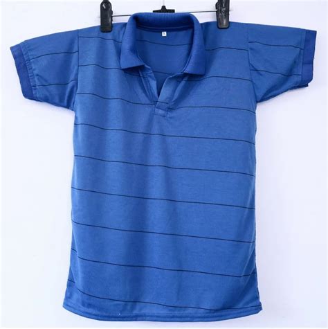 Striped Polo Neck Men Collar Blue Poly Cotton T Shirt Large At Rs 60