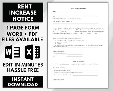 Rent Increase Notice Editable Notice Of Rent Increase Template Digital Apartment Rental Raise