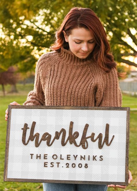 Personalized Buffalo Check Thankful Wood Sign Craftcuts