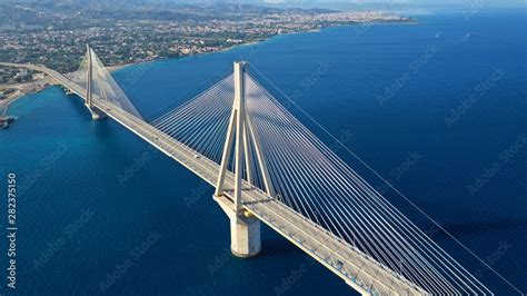 Aerial Drone Photo Of World Famous Cable Suspension Bridge Of Rio