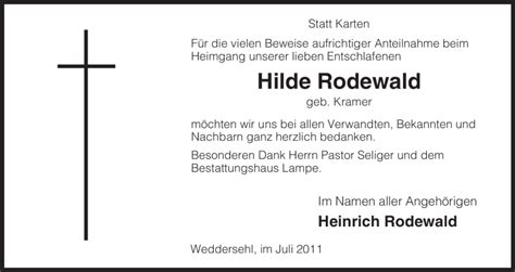 Traueranzeigen Von Hilde Rodewald Az Trauer De