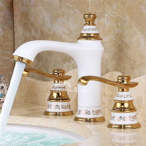 Two Tone Bathroom Faucets Polished Brass Ceramic 3 Hole White