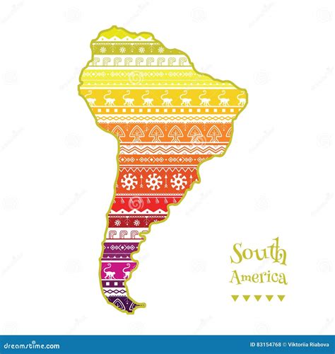 Textured Vector Map Of South America Hand Drawn Ethno Pattern Stock