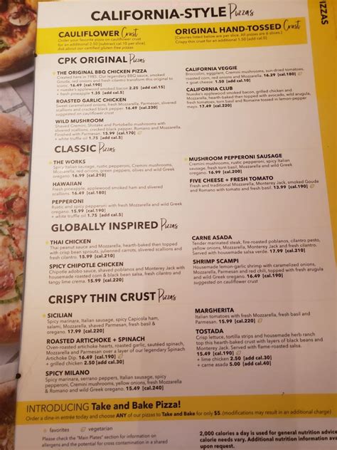 Online Menu Of California Pizza Kitchen At Desert Ridge Restaurant