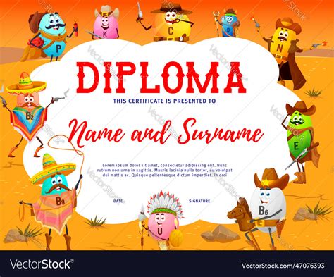 Kids diploma with funny cartoon vitamin characters