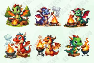 Cute Dragons Grilling Clipart Graphic By HBM Clipart Creative Fabrica