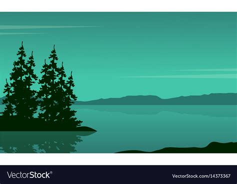 Lake scene with spruce silhouette Royalty Free Vector Image